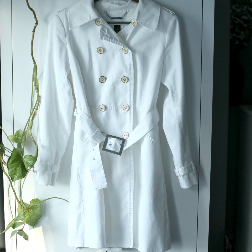 WHBM Belted White Rain Coat/Jacket/Trench Size Small